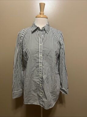 Ann Taylor Black and White Stripe Button-Down Shirt